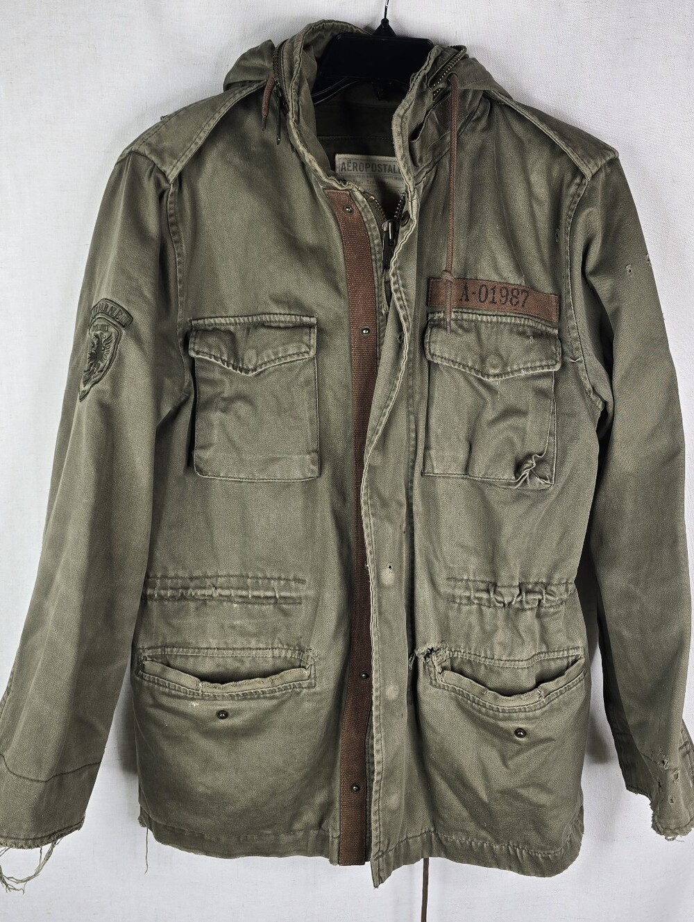 Aeropostale Mens Small Y2k Military Distressed Vintage Green Army Jacket